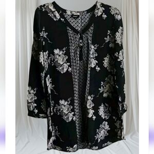 Tolani Silk Dress Sz Small Black Floral Tunic